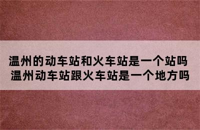 温州的动车站和火车站是一个站吗 温州动车站跟火车站是一个地方吗